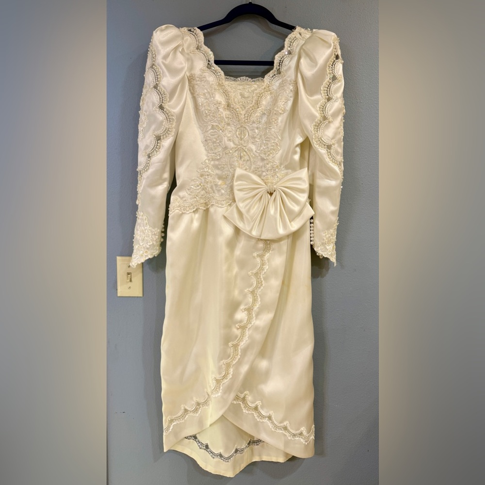 Vintage Jean Phoenix Bridal Gown White Satin Size 10